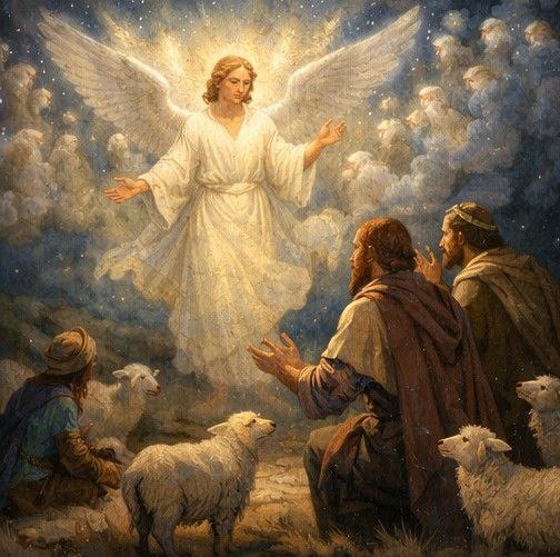 El ángel se aparece a los pastores en la noche en que nació Jesús