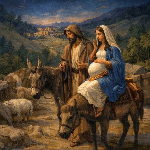 José y María camino de Belén para censarse