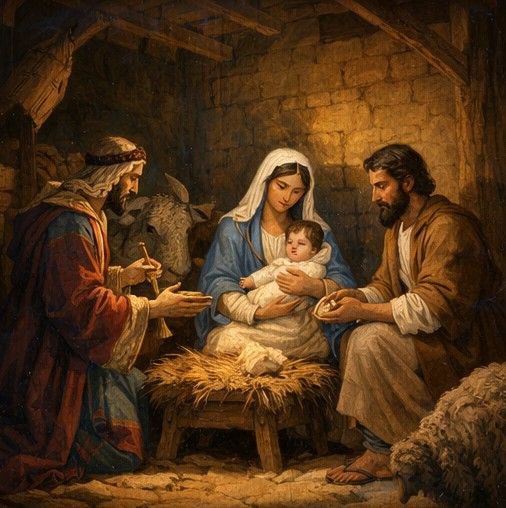 Los pastores acuden al pesebre a ver a Jesús